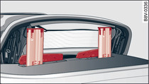 Rollover bars in deployed position (with soft top frame pointing upwards)