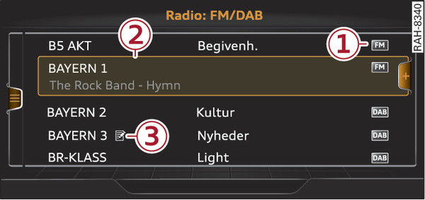 Fig. 232 FM/DAB-stationsliste