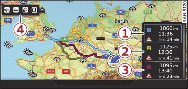 Fig. 222 Diagram: Alternative routes shown on the overview map