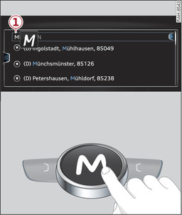 Fig. 184 Example of entering a navigation destination via the MMI touch pad