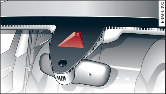 Fig. 119 Pare-brise : fenêtre de la caméra de détection des panneaux de signalisation