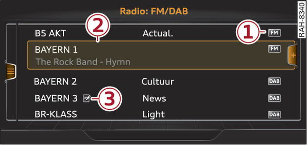 Afbeelding 232FM/DAB-zenderlijst