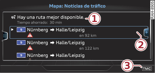 Fig. 239Vista de las noticias de tráfico con una ruta mejor