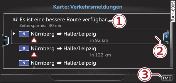 Abb. 235 Ansicht Verkehrsmeldungen mit besserer Route