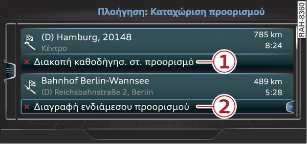 εικ. 225 Παράδειγμα: Ενεργή καθοδήγηση στον προορισμό με ενδιάμεσο προορισμό