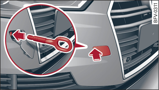 Fig. 340 Right side of front bumper: Fitting the towline anchorage