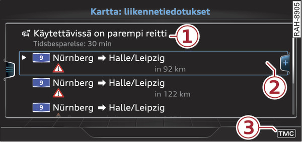 Kuva 235Näkymä: liikennetiedotukset, joissa parempi reitti