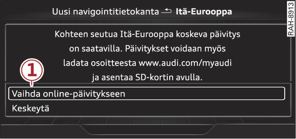 Kuva 233Esimerkki: uuden online-karttapäivityksen näyttö