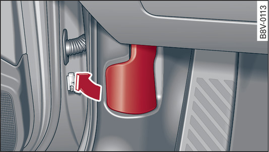 Fig. 304 Vue partielle du plancher côté conducteur : levier de déverrouillage