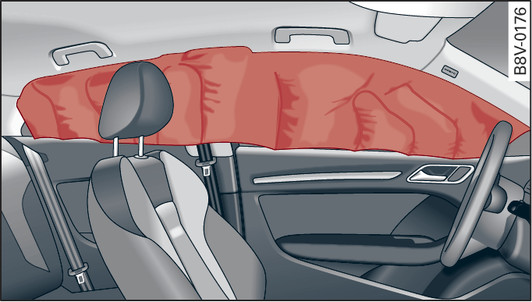 Fig. 295 Airbags rideaux déployés (exemple)