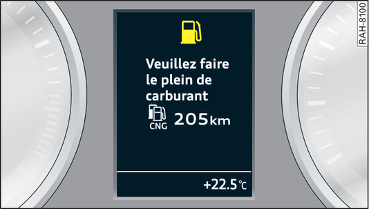 Fig. 112 Écran : rappel combiné de plein d essence/de gaz naturel
