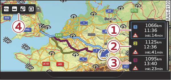 Fig. 228 Exemple d affichage : affichage des itinéraires alternatifs sur la carte grande échelle