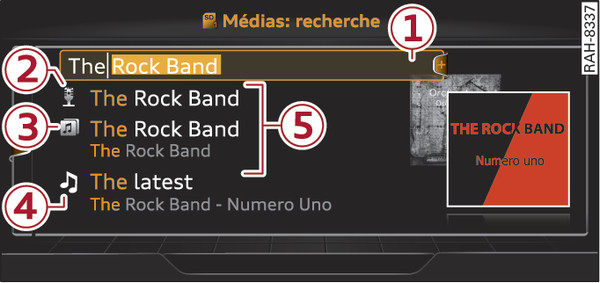 Fig. 253 Champ de saisie et liste des résultats de la recherche libre