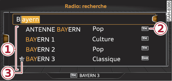 Fig. 239 Champ de saisie et liste des résultats de la recherche libre
