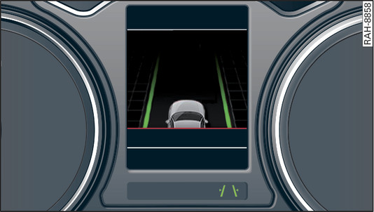 Fig. 164 Combiné d instruments : système active lane assist activé et mise en garde opérationnelle