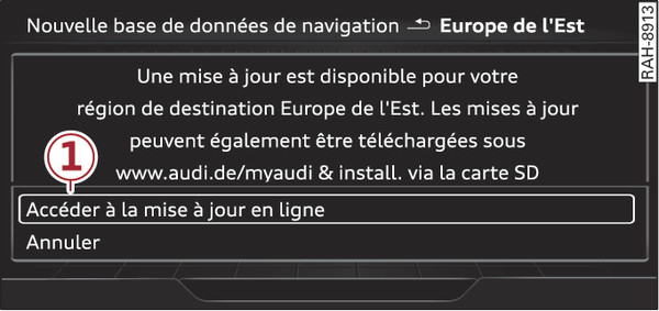 Fig. 233 Exemple : indication d une nouvelle mise à jour en ligne des cartes