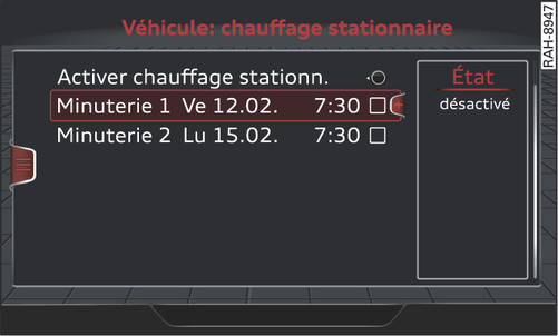 Fig. 90 Système d infodivertissement : réglage de la minuterie