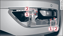 Detail from front of vehicle, left side: Fog light