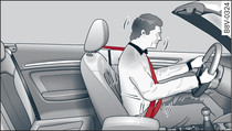 Driver with properly positioned seat belt – good protection if the brakes are applied suddenly