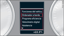 Sistema de información para el conductor: Consultar el menú de las funciones del vehículo