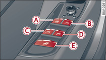 Particolare della porta del conducente: comandi