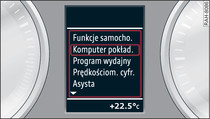 System informowania kierowcy: wywoływanie menu funkcji samochodu