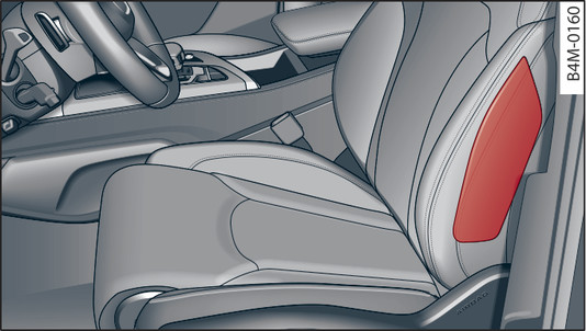 Obr. 282 Montážní poloha bočního airbagu v sedadle řidiče