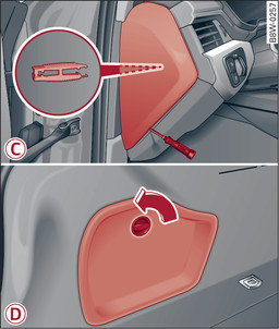 Fig. 324 -C- Dash panel on driver s side (LHD/RHD vehicles): cover, -D- Luggage compartment, left side: cover