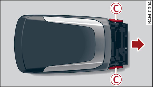 Fig. 20Llave de control remoto (parte trasera): Desmontar el soporte de la pila