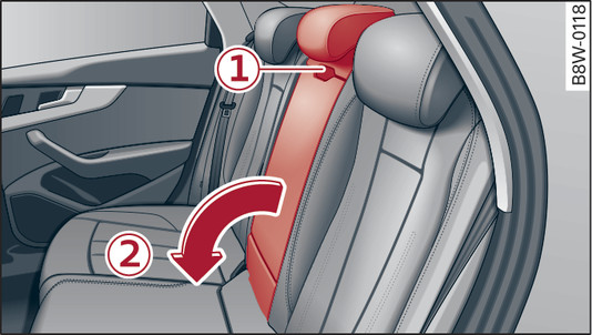 Fig. 77Respaldo central: Abatir el respaldo central del asiento trasero