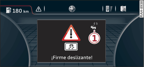 Fig. 230Ejemplo: Indicación de información de peligros local en el sistema de información para el conductor