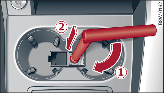 Fig. 108 Porte-gobelets avant : déverrouillage d urgence du frein de parking