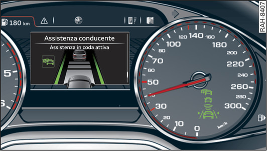 Fig. 134Quadro strumenti: sistema di assistenza in coda