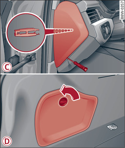 Fig. 324-C- Cockpit partea șoferului (autovehicule cu volan pe stânga/dreapta): mască, -D- portbagaj stânga: capac