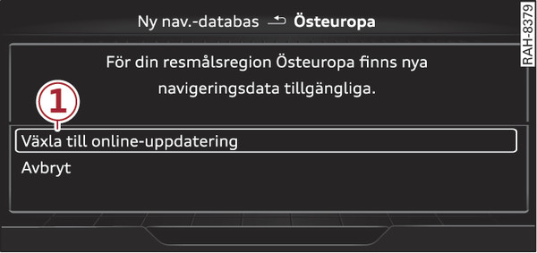 Bild 227 Exempel: Indikering av en ny kartuppdatering online