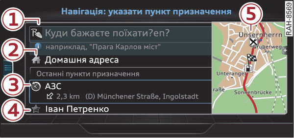 Рис. 216 Принципова схема: меню «Указати пункт призначення»