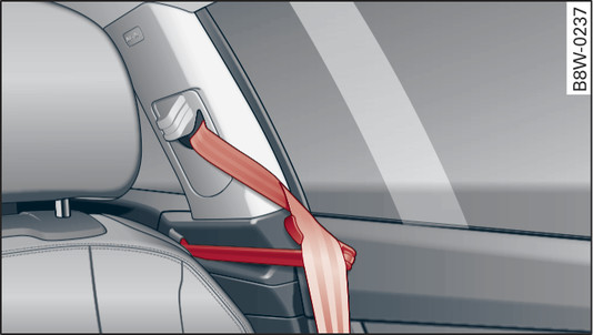 Fig. 303Asiento del conductor: Dispositivo para acercar el cinturón (ejemplo)