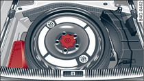 Bagageutrymme: Platssparande reservhjul med kompressor