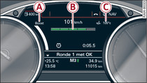 Instrumentenpaneel: Boost-, schakelindicator- en motorolietemperatuurmeter