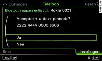 Weergave pincode voor ingave in de mobiele telefoon