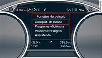 Painel de instrumentos: aceder ao menu de funções do veículo