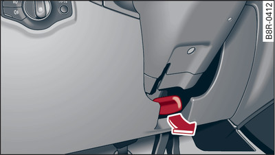 Lever beneath steering column