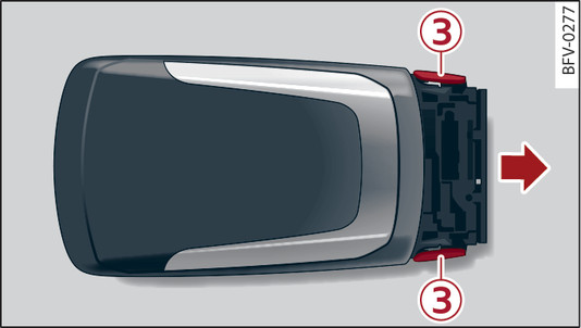 Fig. 20Llave del vehículo (parte trasera): Desmontar el soporte de la pila