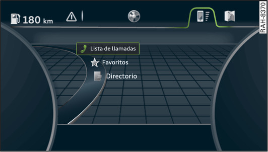 Fig. 187Ejemplo: Funciones del teléfono en el sistema de información para el conductor