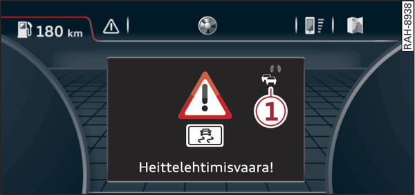 Kuva 218Esimerkki: vaaratiedotuksen näyttö kuljettajan informaatiojärjestelmässä