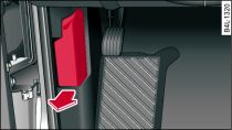 Detail of footwell on driver's side: Release lever