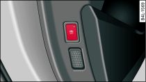 End face of (open) driver's door: Button for interior monitor and tow-away protection