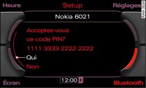 Affichage du code PIN à saisir dans le téléphone portable