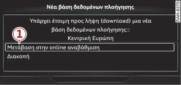 εικ. 250 Παράδειγμα: Ένδειξη μίας νέας ενημέρωσης χάρτη Online