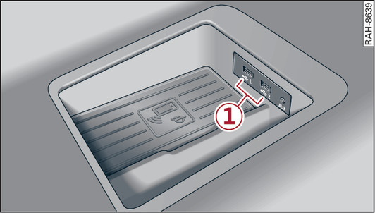 Bilde 225Oppbevaringsrom under midtarmlenet: Audi phone box med tilkoblinger